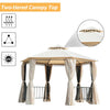 13' x 13' Party Tent 2 Tier Outdoor Hexagon Patio Canopy, Mesh Nettings, Curtains, Double Vented Roof Gazebo, UV and Water Protection, Beige