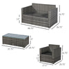 4-Piece Rattan Wicker Furniture Set, Outdoor Cushioned Conversation Furniture with 2 Chairs, Loveseat, and Glass Coffee Table, Grey