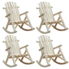 4 Piece Wooden Adirondack Rocking Chair Set, Outdoor Rustic Log Rocker with Slatted Design for Patio, Burlywood
