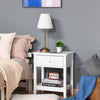 Modern Style Bedside End Table with Drawer and Storage Shelf for Bedroom, or Living Room, White