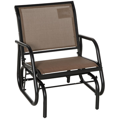 Outdoor Glider with Breathable Mesh Fabric, Curved Armrests and Steel Frame for Porch, Garden, Poolside, Backyard, Balcony, Brown