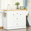 Kitchen Island, Kitchen Cart with Rubberwood Tabletop, Spice Rack for Dining Room, Kitchen Island Cart, White