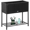 Elevated Metal Raised Garden Bed with Rattan Wicker Look, Underneath Tool Storage Rack, Sophisticated Modern Design Black