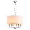 6-Light Modern Chandelier Candle Pendant Light Fabric Lampshades with Adjustable Hanging Chain for Living Room  Dining Room  Kitchen  White