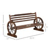 Wooden Wagon Wheel Bench, 3-Person Rustic Slatted Seat, Outdoor Patio Furniture, Brown