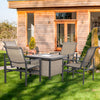 5-Piece Rattan Patio Dining Set Outdoor Wicker Furniture Set 4 Rocking Chairs & Square Table with Metal Ice Bucket, Beige