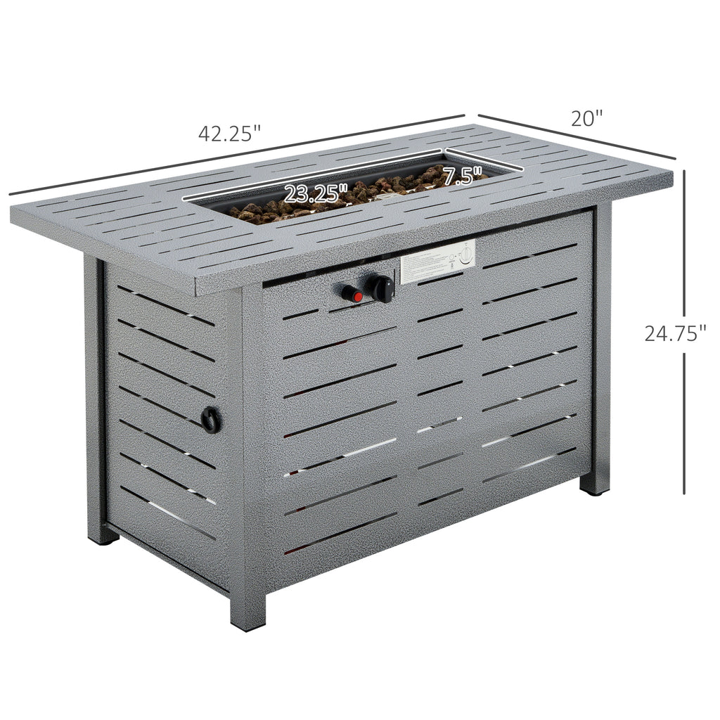 42" Propane Gas Fire Pit Table, 50,000BTU Gas Firepit with Protective Cover, Lid and Red Lava Rocks, CSA Certification for Patio