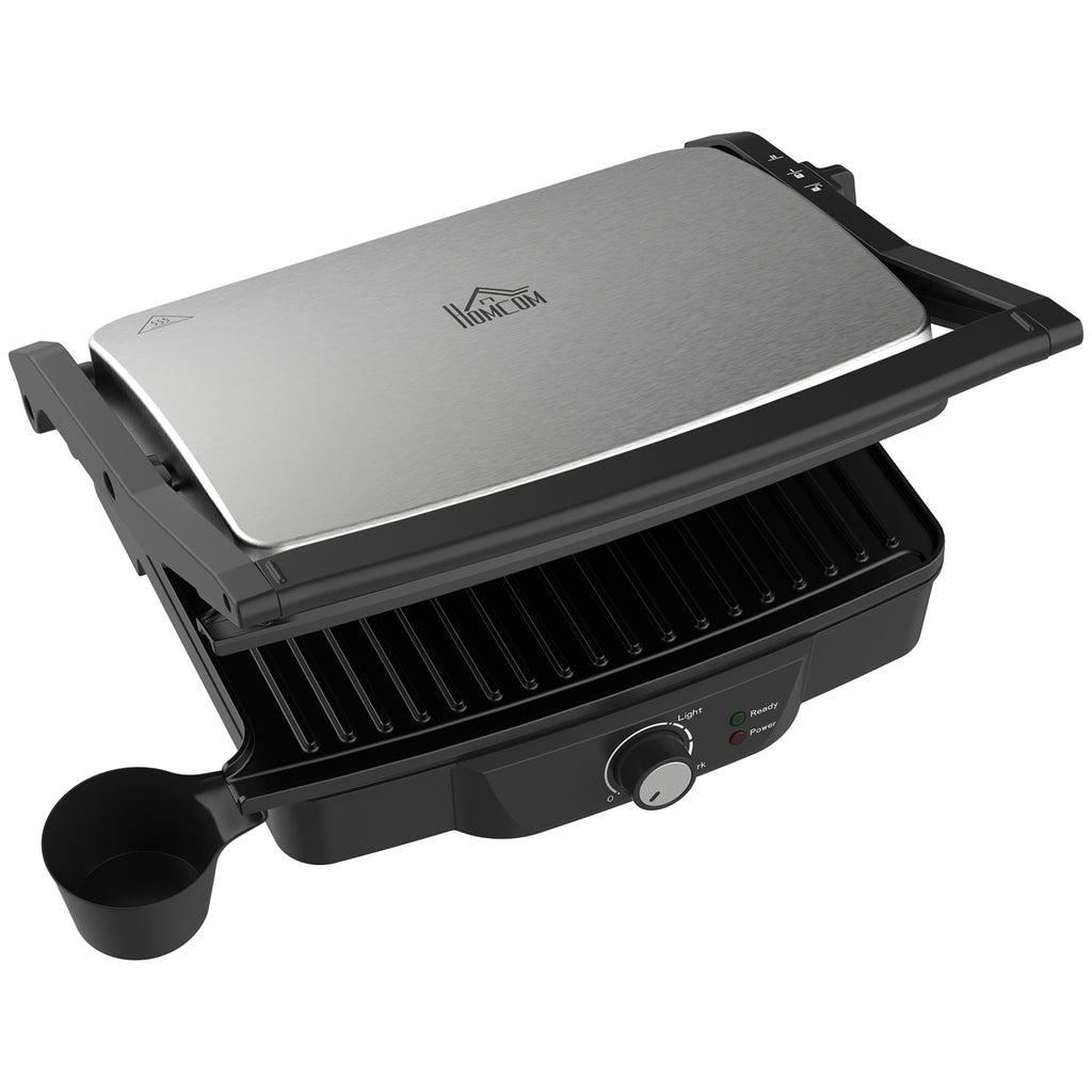 4 Slice Panini Press Grill, Stainless Steel Sandwich Maker with Non-Stick Double Plates, Locking Lids and Drip Tray, Opens 180 Degrees