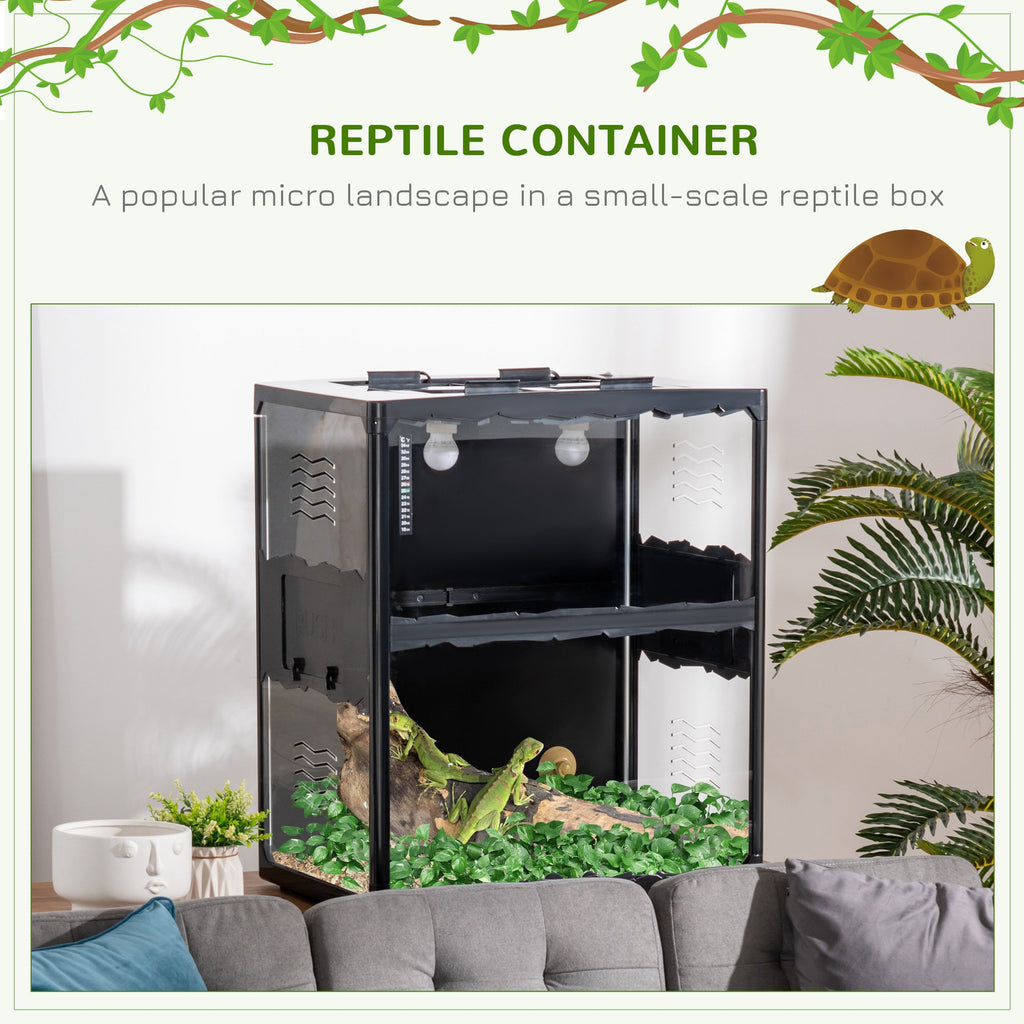 Reptile Glass Terrarium Tank, Breeding Box with Screen Ventilation, Lamp Holders, Hanging Basin for Lizards, Tortoise, 23.5" x 16" x 28"