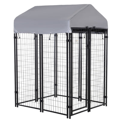 Large Outdoor Dog Kennel Galvanized Steel Fence with UV-Resistant Oxford Cloth Roof & Secure Lock 48