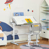Kids Desk and Chair Set Height Adjustable Children Study Table with Tilt Desktop, LED Lamp, Drawer, Reading Board, Cup Holder, Pen Slots, Grey