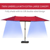 Patio Umbrella 15' Steel Rectangular Outdoor Double Sided Market with base, UV Sun Protection & Easy Crank for Deck Pool Patio, Wine Red