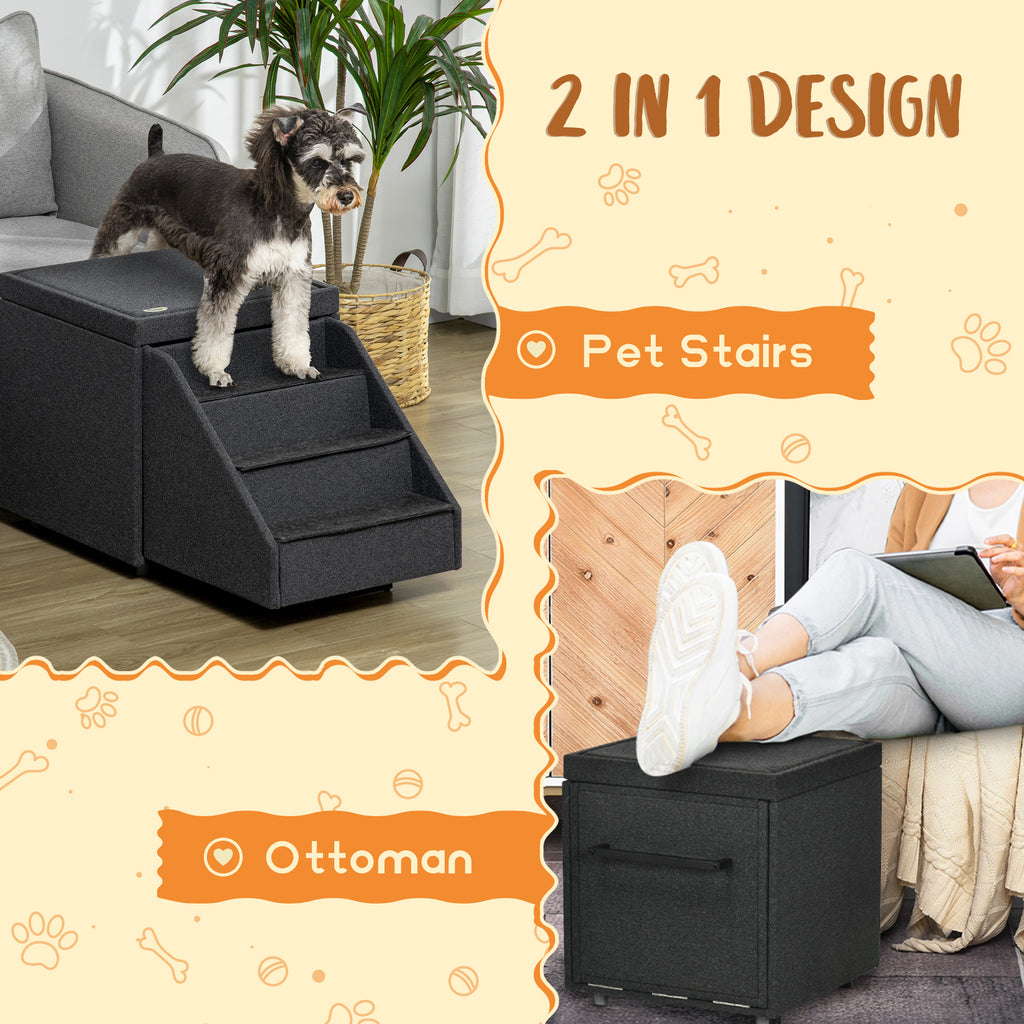 Multi-purpose Dog Stairs Ottoman, 4-Tier Pet Steps W/ Storage Compartment Cushion, for Small Medium Dogs and Cats