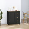 Modern Floor Cabinet, Storage Sideboard, Kitchen Buffet Table with Rubberwood Top, 3 Drawers and Cabinet with Adjustable Shelf, Black