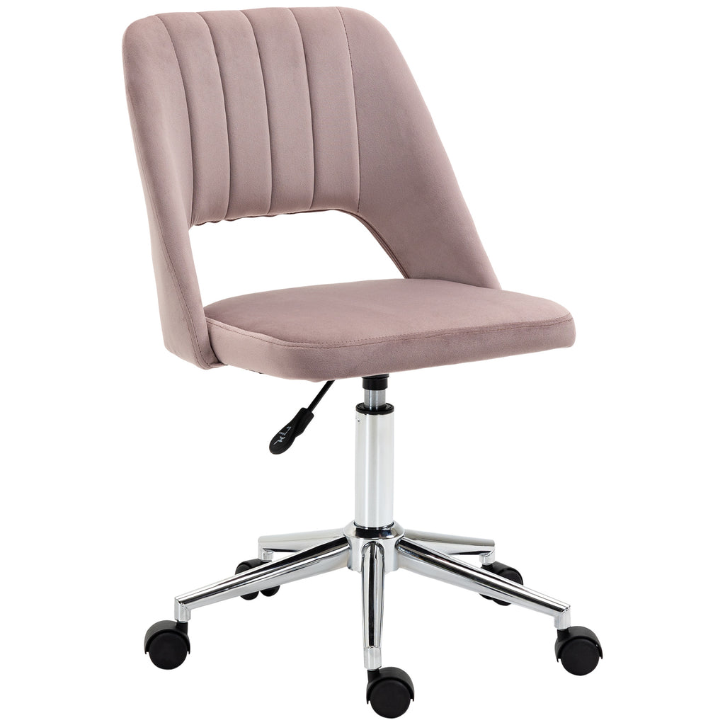 Mid Back Office Chair Velvet Fabric Swivel Scallop Shape Computer Desk Chair for Home Study Bedroom, Pink