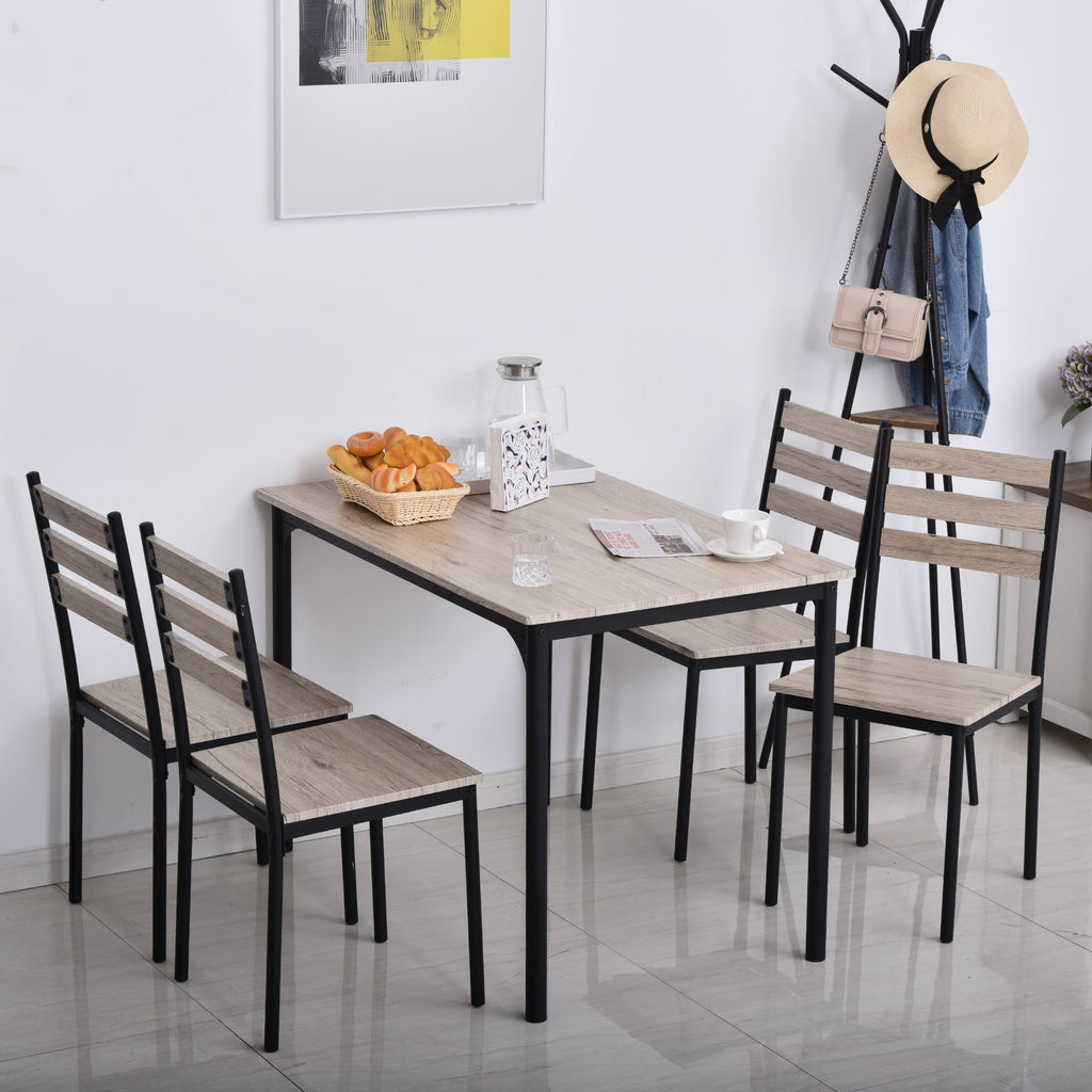 Modern 5-Piece Wooden Dining Kitchen table set 1 Table 4 Chairs Metal legs Grey