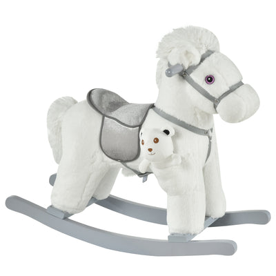 Kids Plush Ride-On Rocking Horse Toy Children Chair with Soft Plush Toy & Fun Realistic Sounds - White