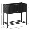 Elevated Metal Raised Garden Bed with Rattan Wicker Look, Underneath Tool Storage Rack, Sophisticated Modern Design Black