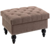 25" Storage Ottoman with Removable Lid, Button-Tufted Fabric Bench for Footrest and Seat with Wood Legs, Coffee