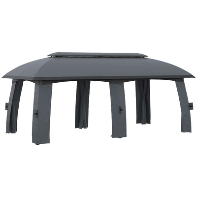 10' x 20' Patio Gazebo, Outdoor Gazebo Canopy Shelter with Netting & Curtains, Vented Roof for Garden Dark Gray