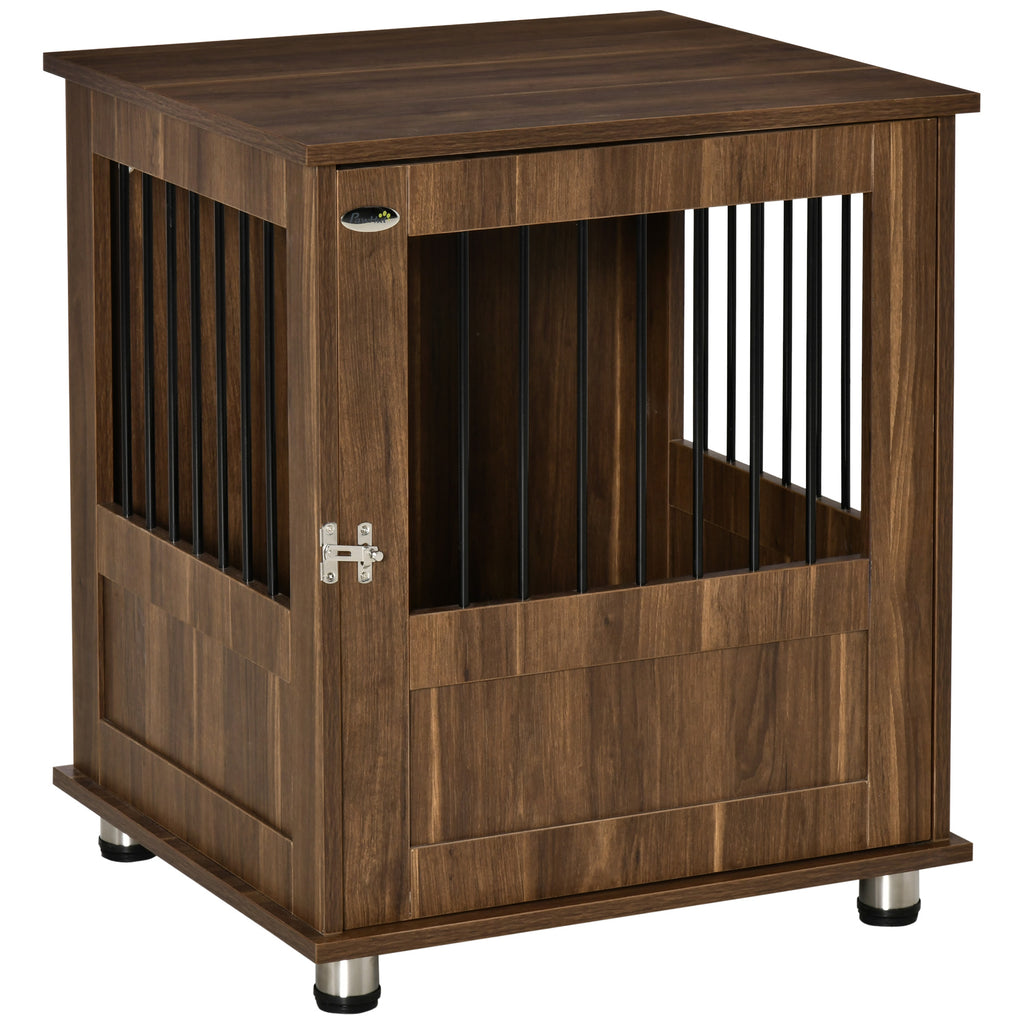 Furniture Style Dog Crate, Wooden & Wire End Table, Small Pet Crate with Magnetic Door Indoor Decorative Dog Kennel Cage, Brown