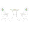 3 Piece Outdoor Bistro Set, Patio Dining Set with 2 Folding Chairs, Spring Flower Stone Mosaic, Folding Center Table for Garden, White
