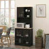 Kitchen Buffet with Hutch, Storage Pantry with 3 Cabinets, 2 Open Shelves and Large Countertop, Black