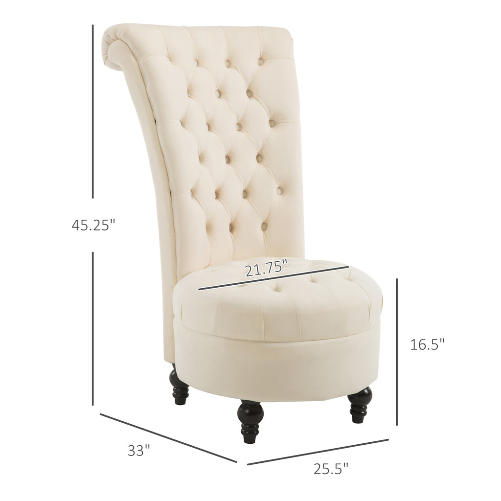 Retro High Back Armless Royal Accent Chair Fabric Upholstered Tufted Seat for Living Room, Dining Room and Bedroom, Cream White