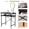 Modern Glasstop Vanity Table with Mirror,  Makeup Dressing Table with Rotating Round Mirror, Shelves for Perfumes, Cosmetics, Lotions, Black