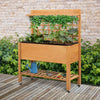 Garden Raised Bed Elevated Wooden Planter with Shelf and Wheels Flower Herb Boxes for Vegetables Flower Solid Wood Brown