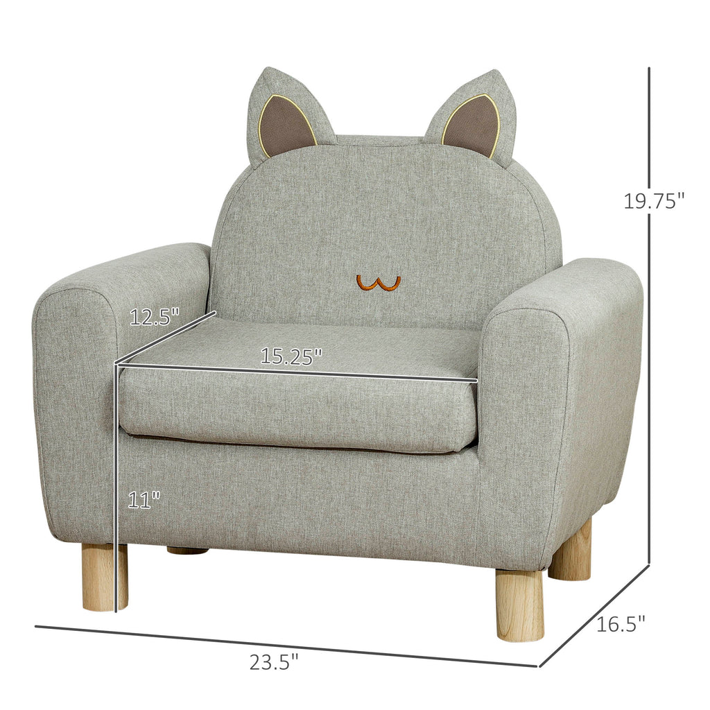 Kids Sofa, Toddler Armchair and Couch with Cat Ear Backrest and Wooden Legs Preschool, Bedroom, Kindergarten, Grey