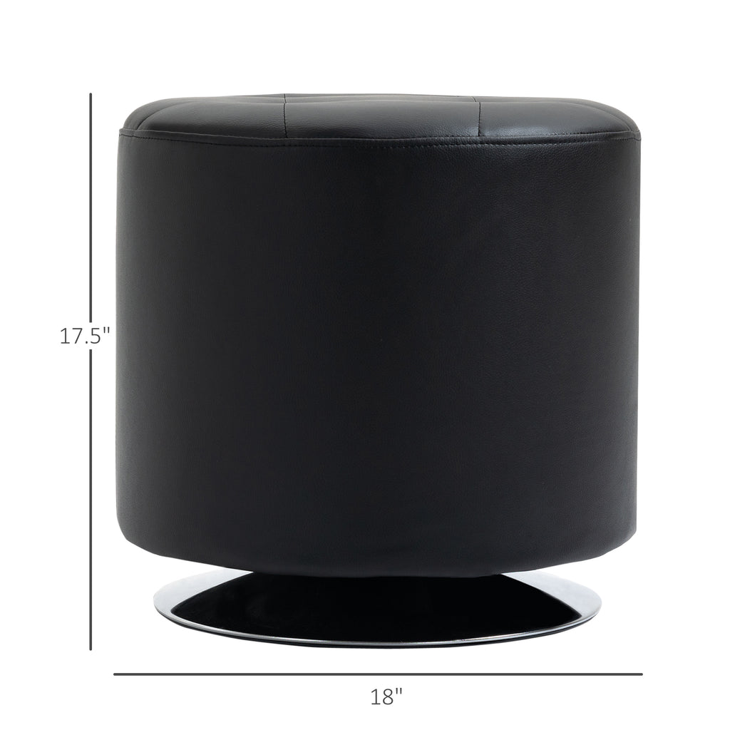 360° Swivel Foot Stool Round PU Ottoman with Thick Sponge Padding and Solid Steel Base, Black
