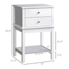 Modern Sofa Side Table with 2 Storage Drawers, End Table with Bottom Shelf for Living Room, Bedroom, White