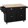 Rolling Kitchen Island on Wheels Utility Cart with Drop-Leaf and Rubber Wood Countertop, Storage Drawers, Door Cabinets, Black