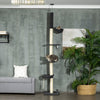 Floor To Ceiling Cat Tree, 5-Tier Cat Climbing Tower, 95''-106'' Height Adjustable with  Hammock, Scratching Post & Toy Ball, Black/Cream