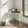Corner Computer Desk with Steel Frame for Small Spaces, Writing Desk for Workstation, White