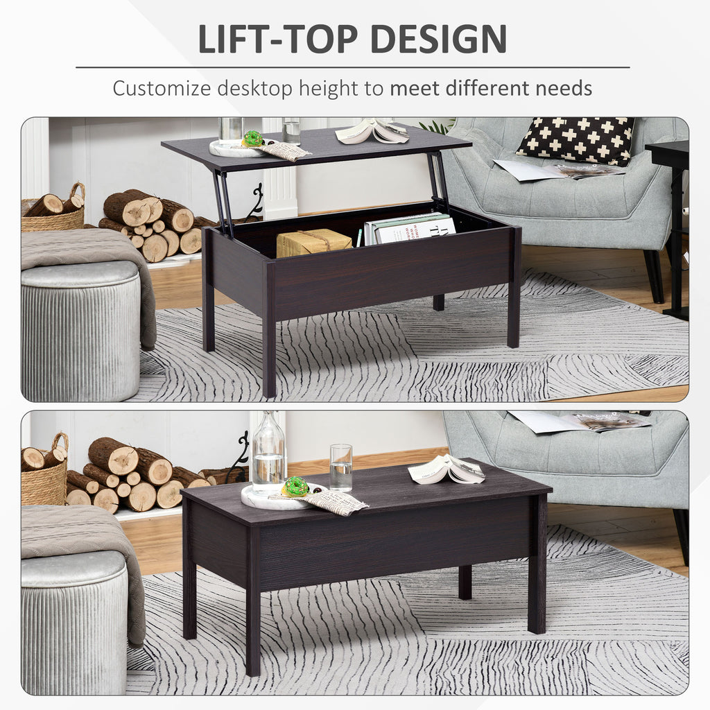Side Table Lift Top Coffee Table Modern Convertible Tea Table Neutral End Table with Spacious Rising Tabletop for Dorm, Coffee Brown Woodgrain