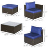6 Pieces Outdoor PE Rattan Sofa Set, Sectional Conversation Wicker Patio Couch Furniture Set with Cushions and Coffee Table, Blue