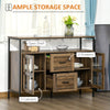 Rustic Kitchen Sideboard, Serving Buffet Cabinet with Adjustable Shelves, Glass Doors, and 2 Drawers for Living Room, Dark Walnut