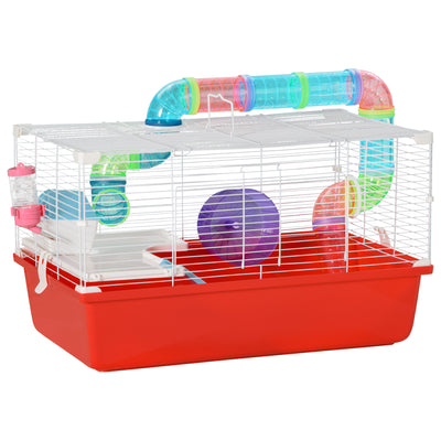 Large Hamster Cage and Habitat, 2-Level Steel Rat Cage with Tube Tunnels, Exercise Wheel, Water Bottle, Food Dish, 23