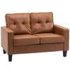Double Sofa with Armrest 2-Seater Tufted PU Leather Loveseat Pocket Spring Sponge Padded Cushion - Brown