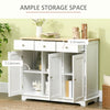 Modern Sideboard Buffet with Rubberwood Top, Buffet Cabinet with 3 Drawers, 3 Cabinets and Adjustable Shelves for Kitchen, Buffet Table, White