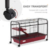 41"L Small Animal Cage Rabbit Guinea Pig Hutch Ferret Pet Play House with Feeder, Rolling Wheels, Platform, Ramp
