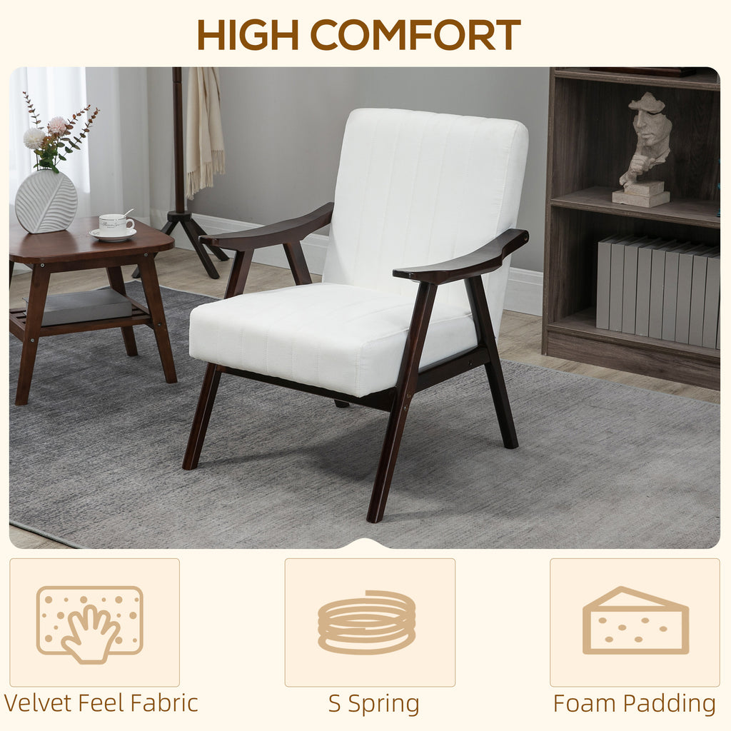 Accent Chairs with Seat and Back Cushion, Upholstered Arm Chair for Bedroom, Living Room Chair with  Wood Legs, Cream White