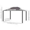 Patio Gazebo 16' x 12' Netting & Curtains, 2 Tier Double Vented Steel Roof, Hardtop, Ceiling Hooks Aluminum Frame for Outdoor, Brown