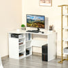 L-Shaped Corner Home Office Computer Desk, Study Table PC Workstation with Storage Shelf, Space Saving, White Wood Grain