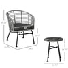 Grey 3 Pieces Patio PE Rattan Bistro Set, Outdoor Round Wicker Woven Coffee Set, 2 Chairs & 1 Coffee Table Conversation Furniture Set, for Garden