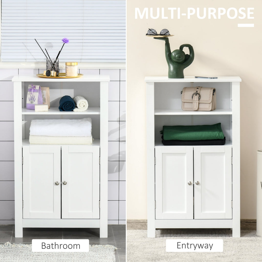 Bathroom Floor Storage Cabinet, Free Standing Side Cabinet with Double Doors and Adjustable Shelves for Living Room Entryway, White