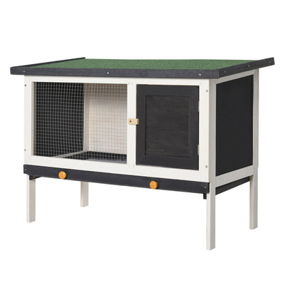 Wooden Rabbit Hutch, Bunny Cage, Guinea Pig House with Pull-Out Tray, and Openable Asphalt Roof for Indoor/Outdoor, Black