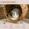 20.5" Weaved Cat Bed, Elevated Hand Made Cat House Condo with Cushion, Brown